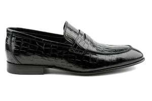 Alligator Pattern Leather Loafers for Men, Men's Leather Penny Loafers, Moccasin,  Toe Men's Black Leather Loafers : Loy by Debbano