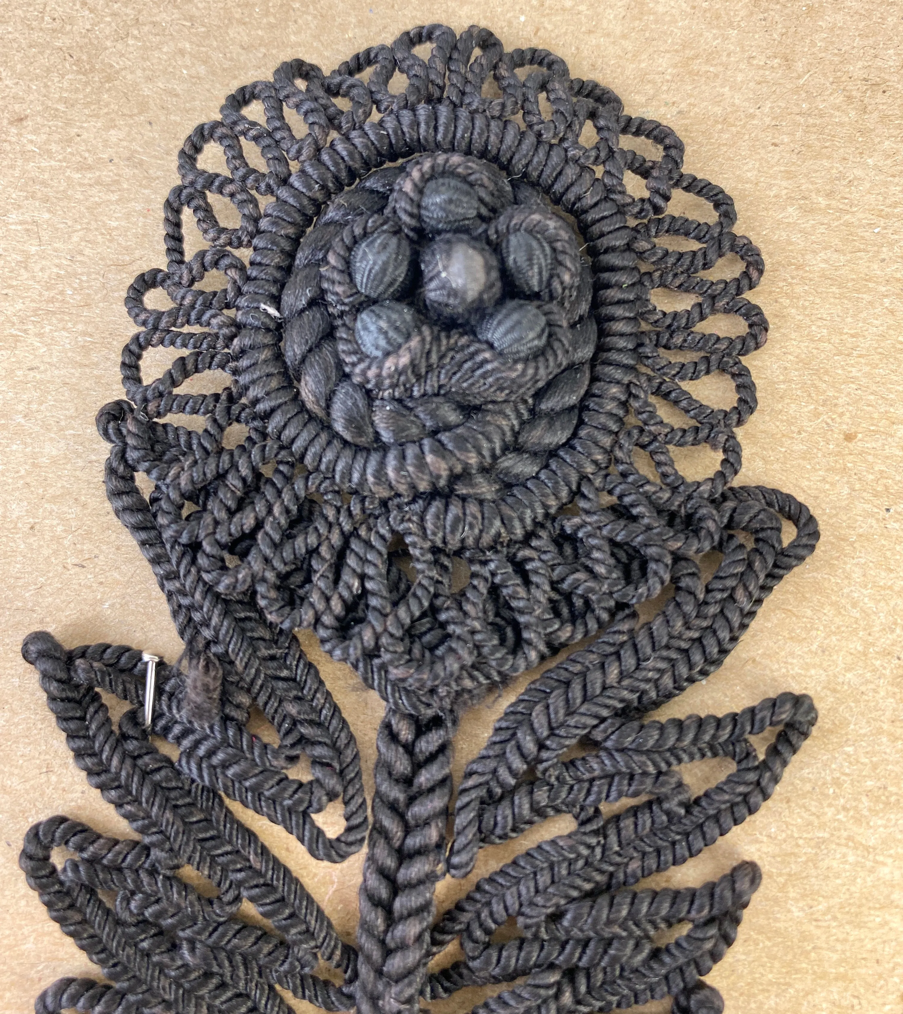 Antique Victorian Black Floral Cord Appliqués, 4 Pieces
