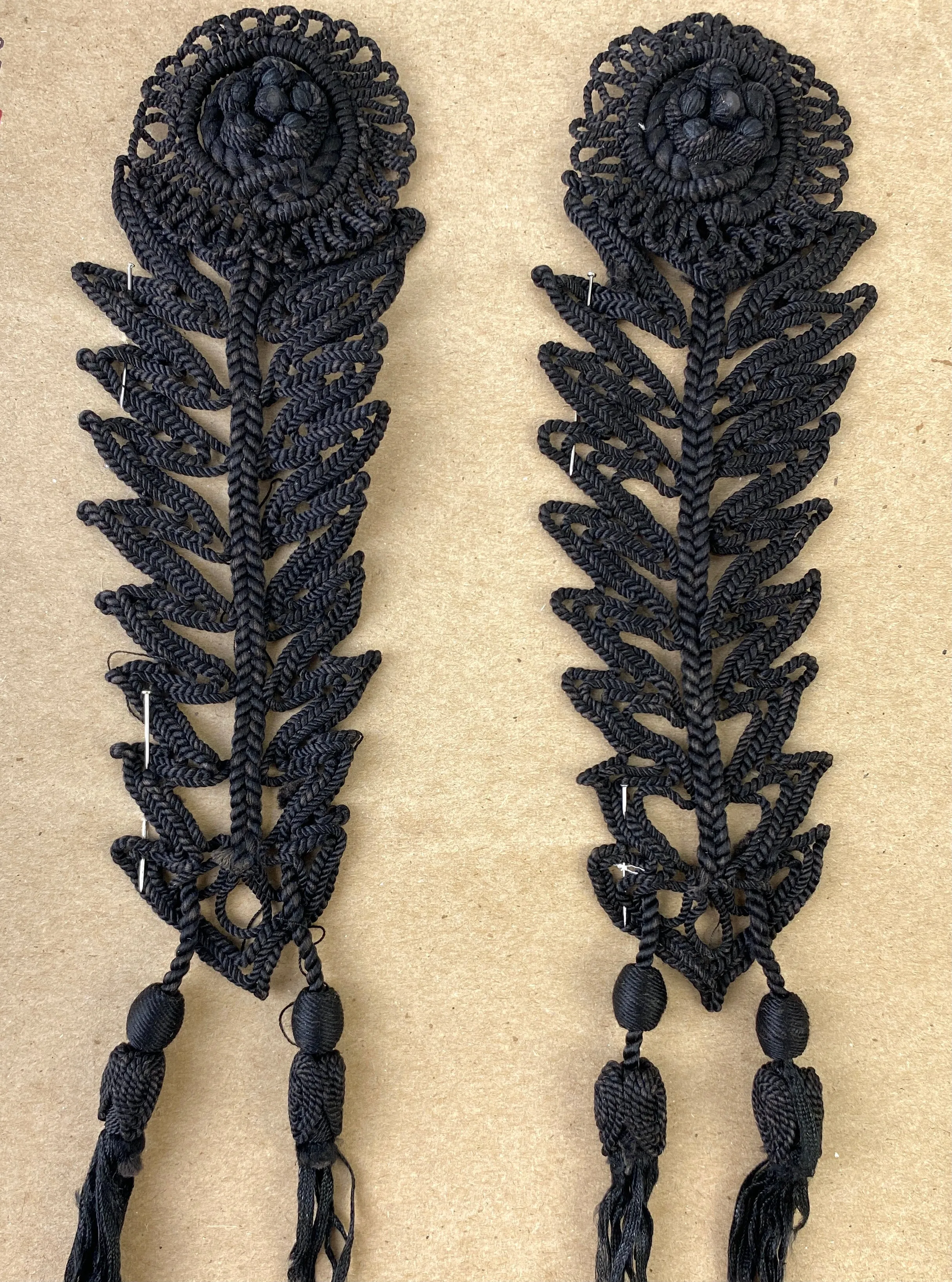 Antique Victorian Black Floral Cord Appliqués, 4 Pieces