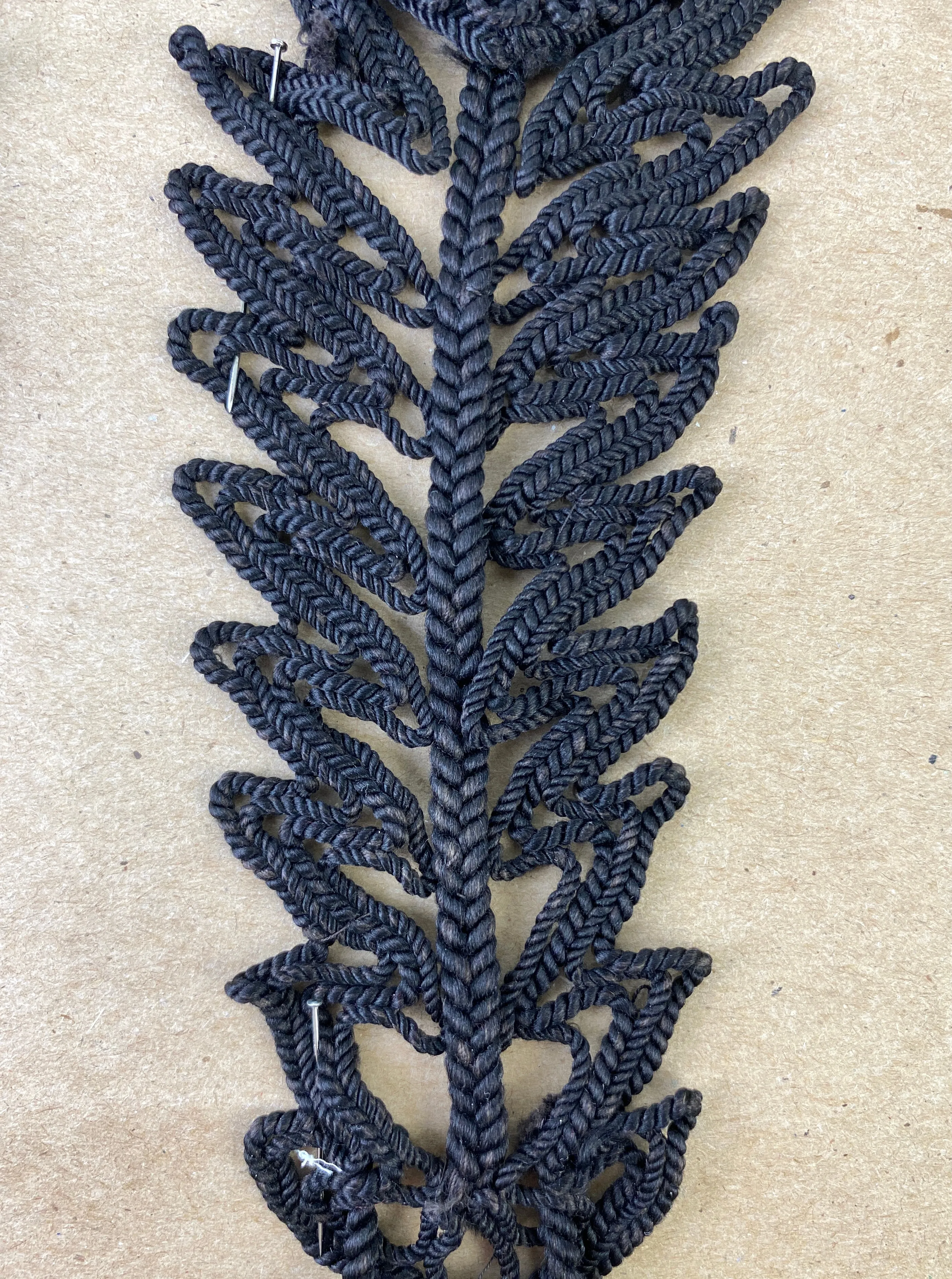 Antique Victorian Black Floral Cord Appliqués, 4 Pieces