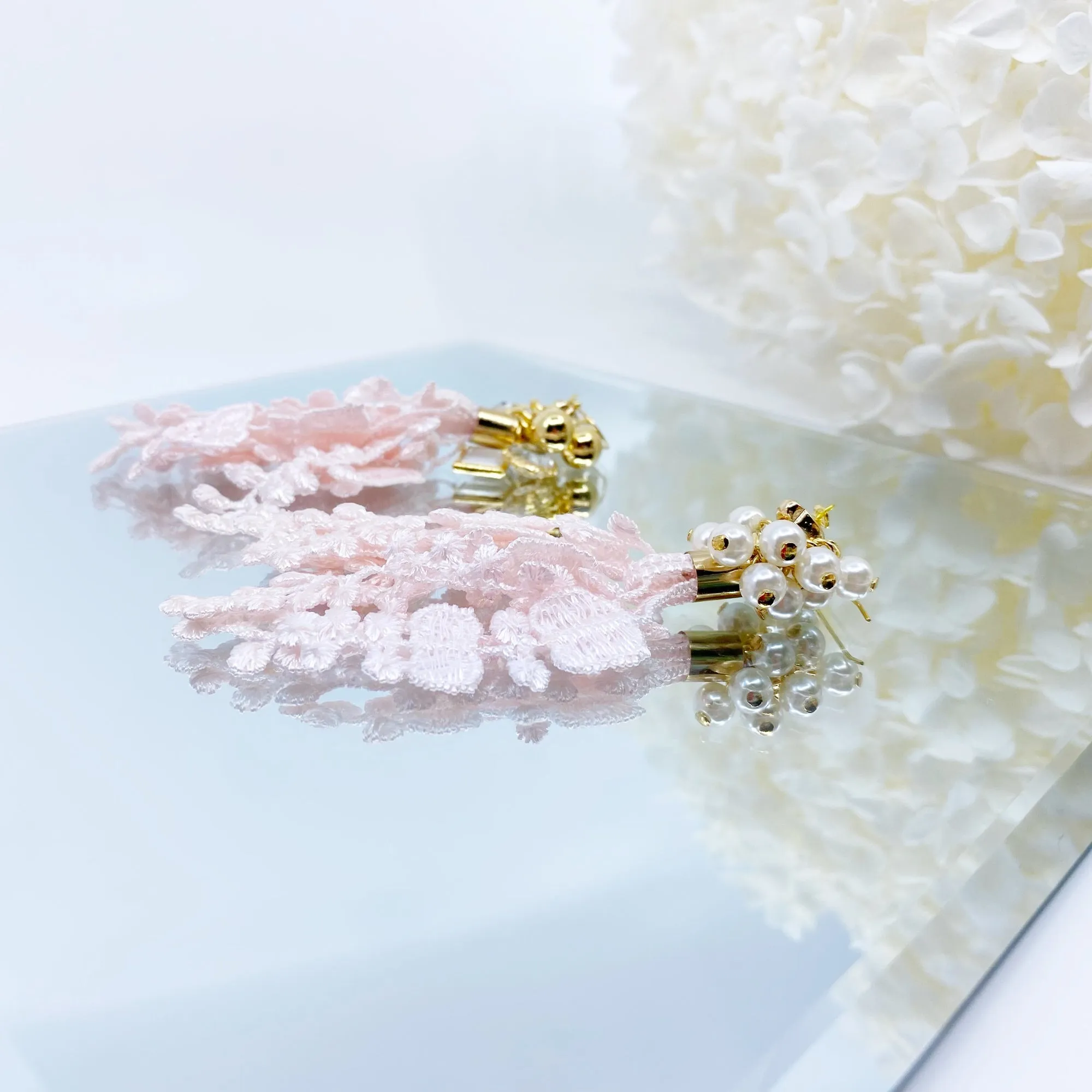 Asymmetrical Pink Lace Earrings