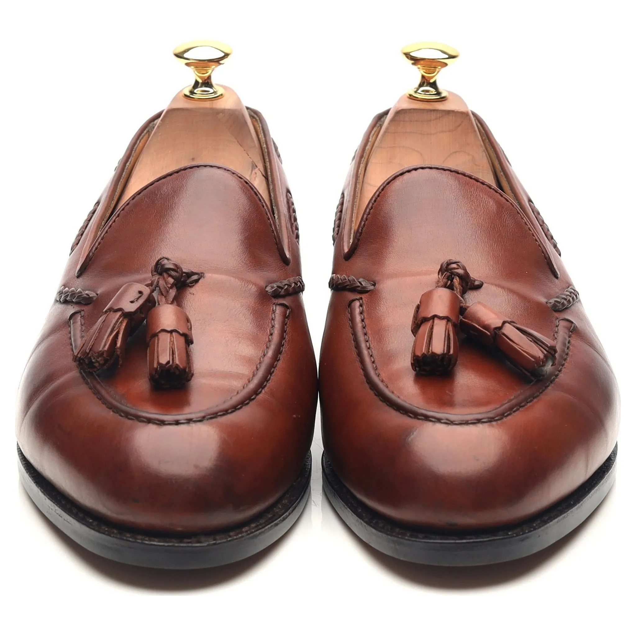 'Belgravia' Tan Brown Leather Tassel Loafers UK 9 E