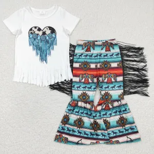 Blue Heart T-shirts tassel bell bottoms set GSPO0550