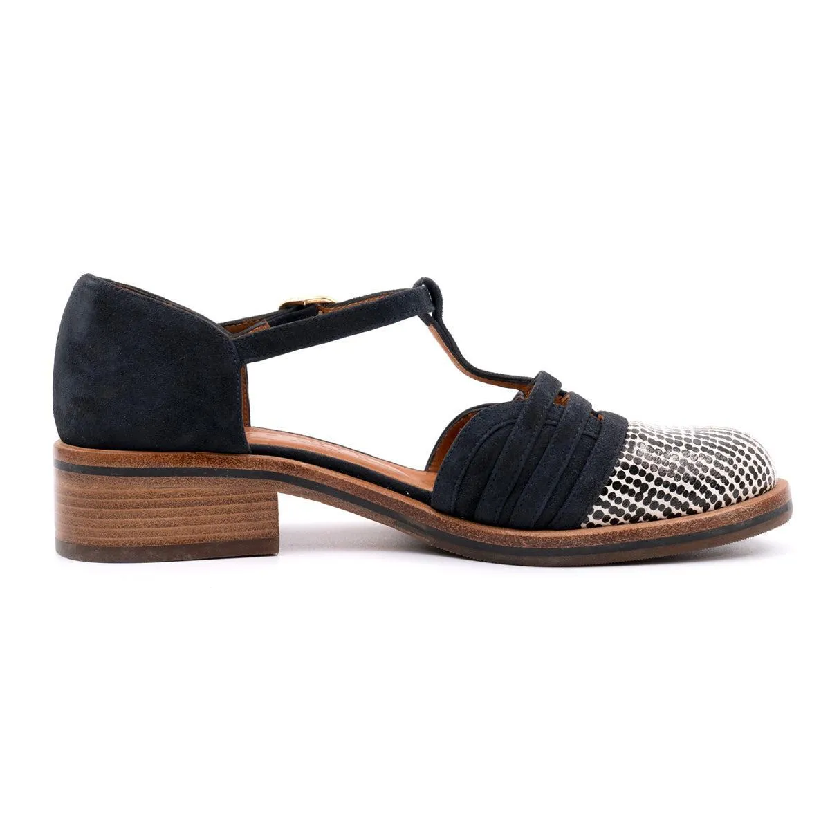 Chie Mihara Yuna Ankle Strap Flat Sandals Suede Blue Colour For Women