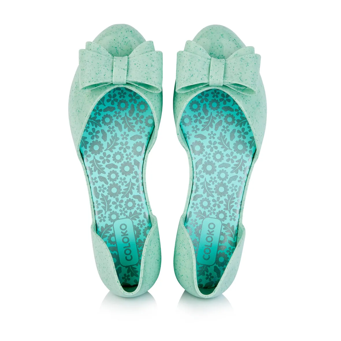 Coloko Blossom Pastel Green Marble Effect Open Waist Jelly Ballerina Pumps