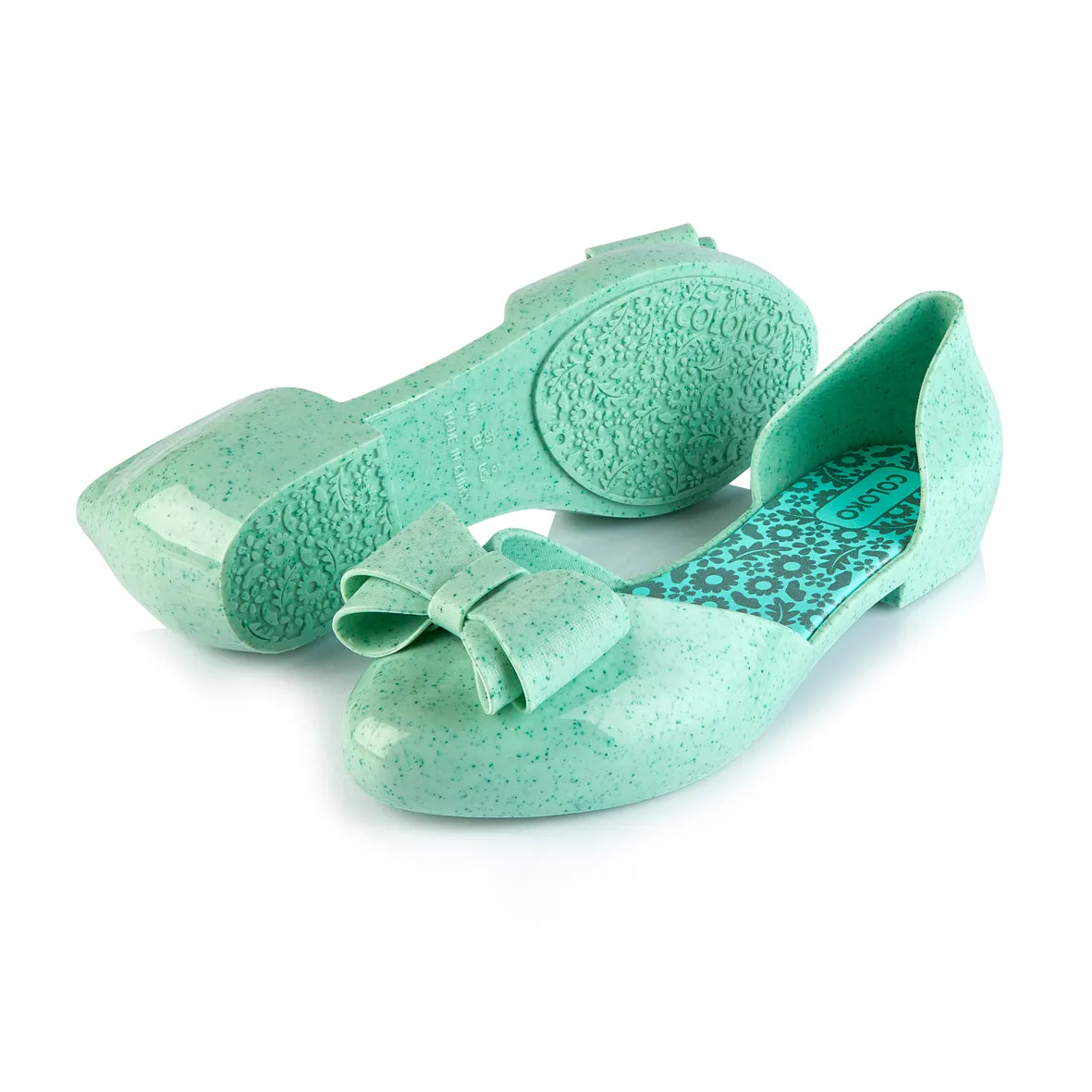 Coloko Blossom Pastel Green Marble Effect Open Waist Jelly Ballerina Pumps