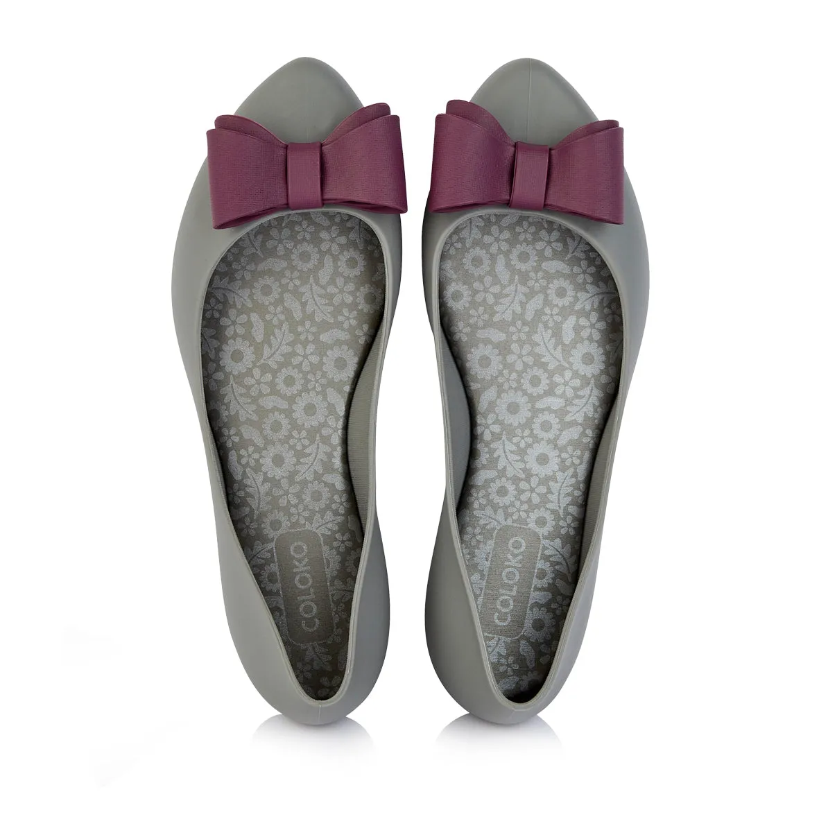 Coloko Calathea Grey Jelly Ballerina Pumps With Contrast Bow