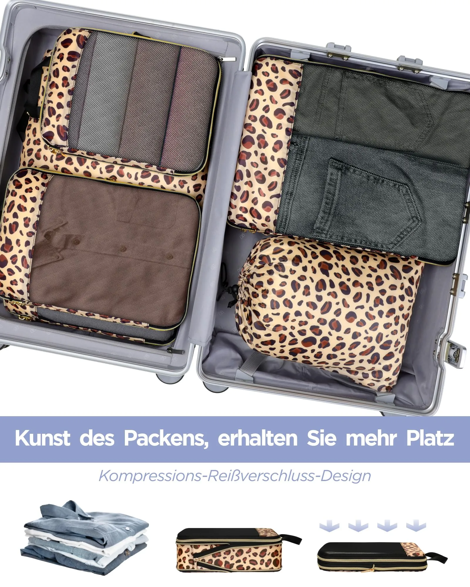 Compression packing cube for travel, Expandable suitcase organizer with mesh panel with shoe bag