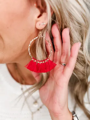 Fan Girl Tassel Earrings, Red