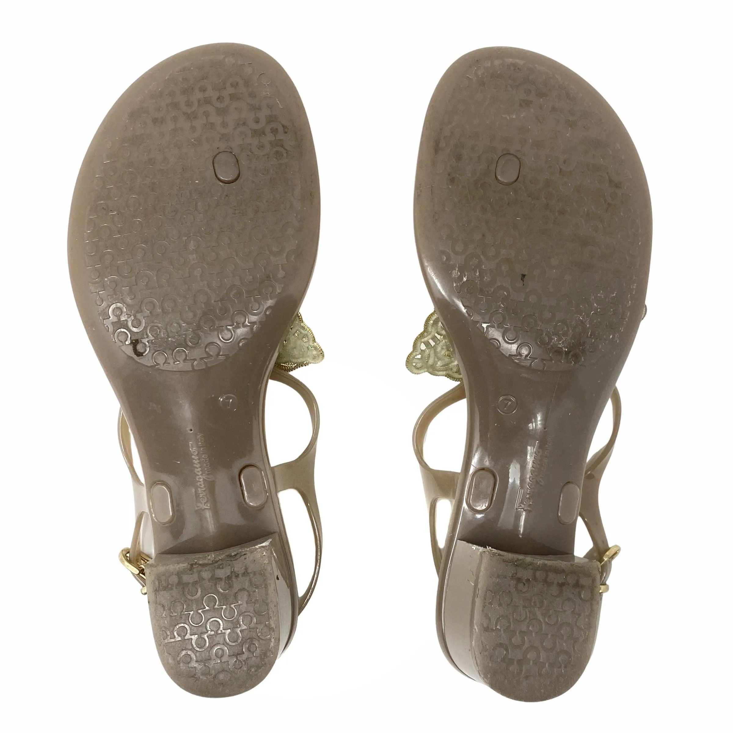 Ferragamo Gold Bow Jelly Sandals 7