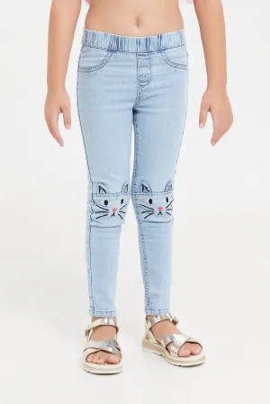 Girls Blue Knee Embellished Jeggings