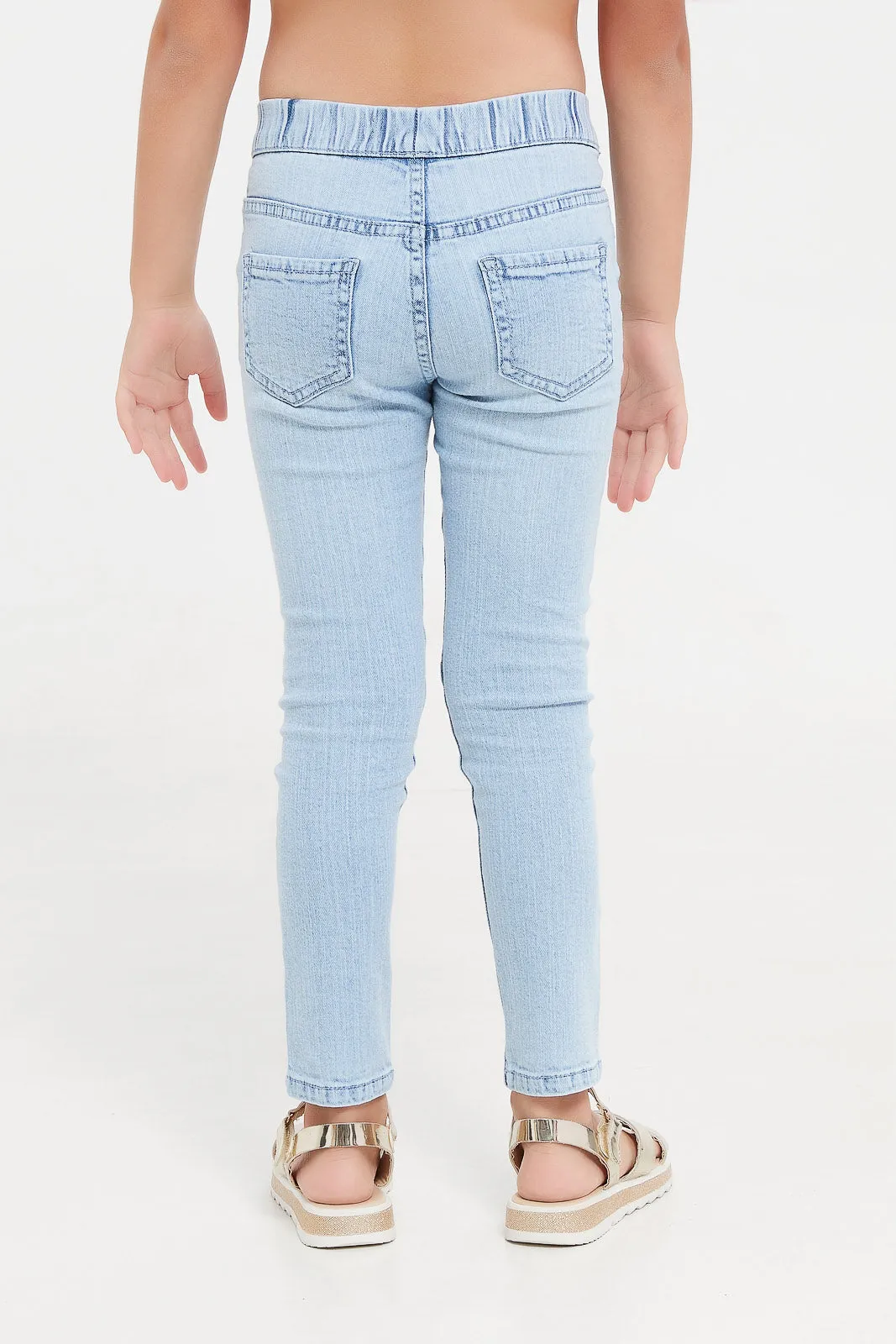 Girls Blue Knee Embellished Jeggings