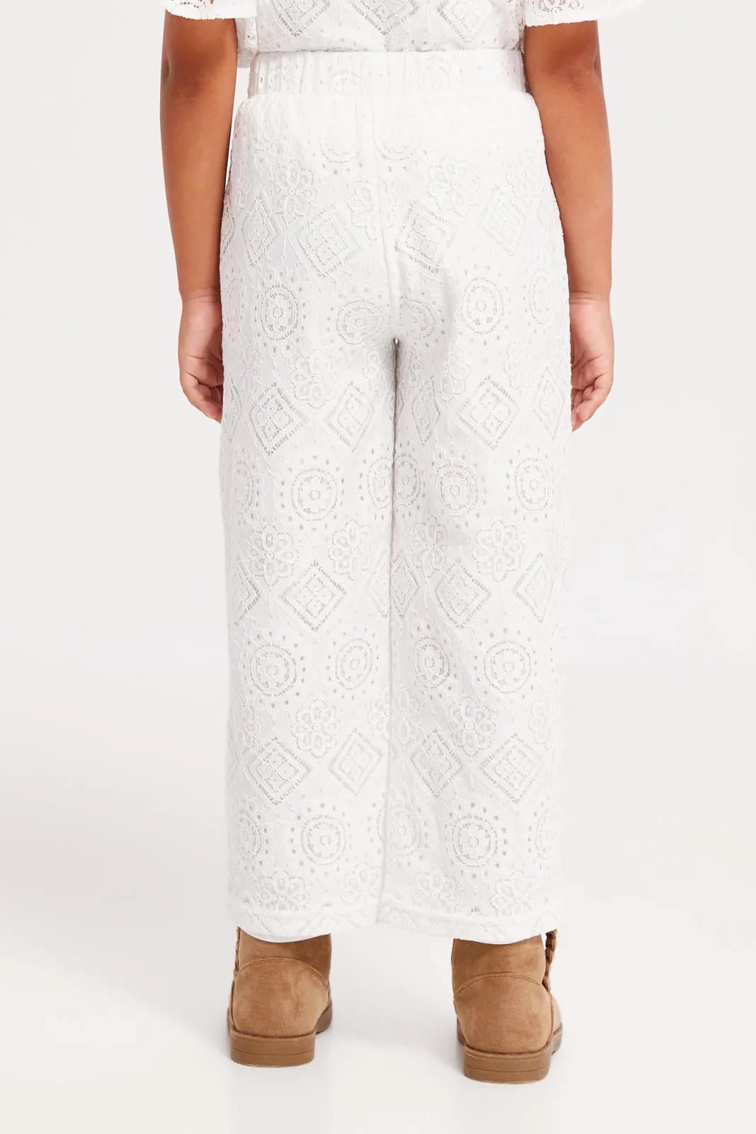 Girls White Lace Wide Leg Trouser
