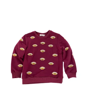 Glitter Football Crewneck - Burgundy