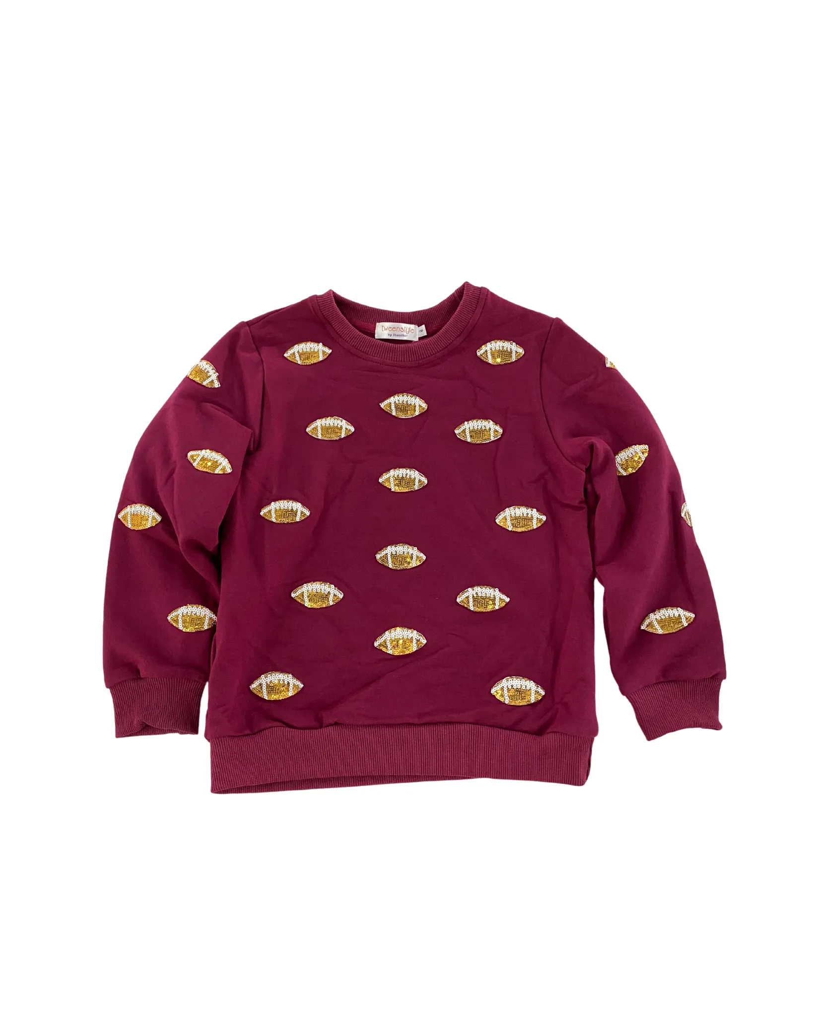 Glitter Football Crewneck - Burgundy