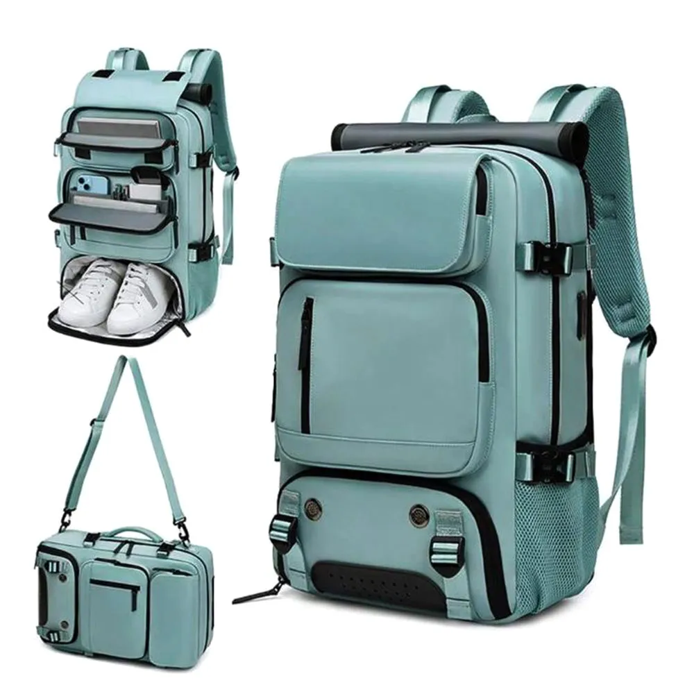 Large Travel Backpack Water Resistant Laptop Backpack Camping Rucksack With Separate Shoe Pocket Green