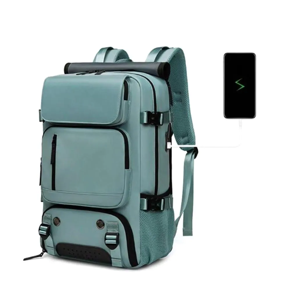 Large Travel Backpack Water Resistant Laptop Backpack Camping Rucksack With Separate Shoe Pocket Green