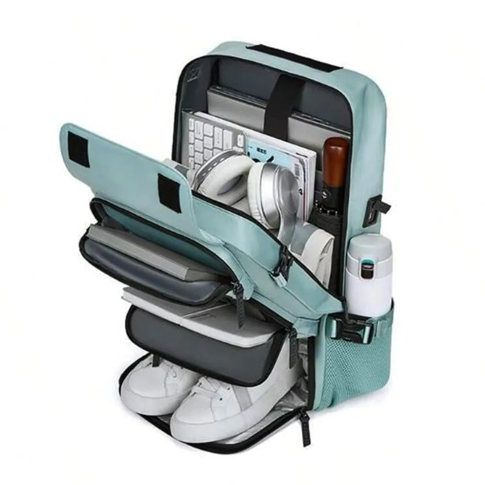 Large Travel Backpack Water Resistant Laptop Backpack Camping Rucksack With Separate Shoe Pocket Green