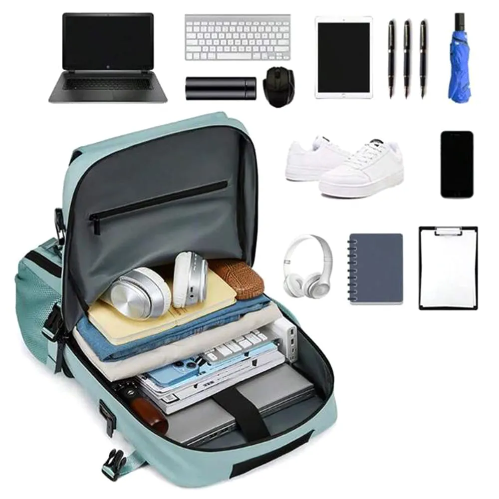 Large Travel Backpack Water Resistant Laptop Backpack Camping Rucksack With Separate Shoe Pocket Green