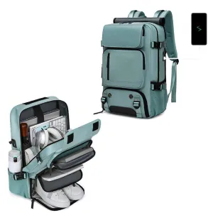 Large Travel Backpack Water Resistant Laptop Backpack Camping Rucksack With Separate Shoe Pocket Green