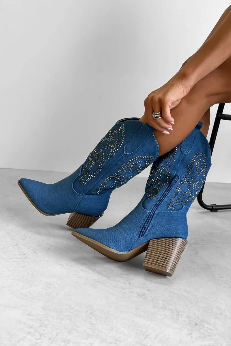 MAVERICK Cowboy Western Boots - Denim Blue
