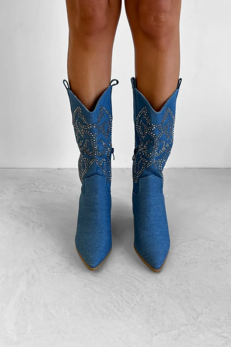 MAVERICK Cowboy Western Boots - Denim Blue