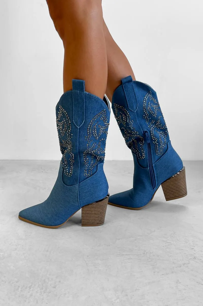 MAVERICK Cowboy Western Boots - Denim Blue
