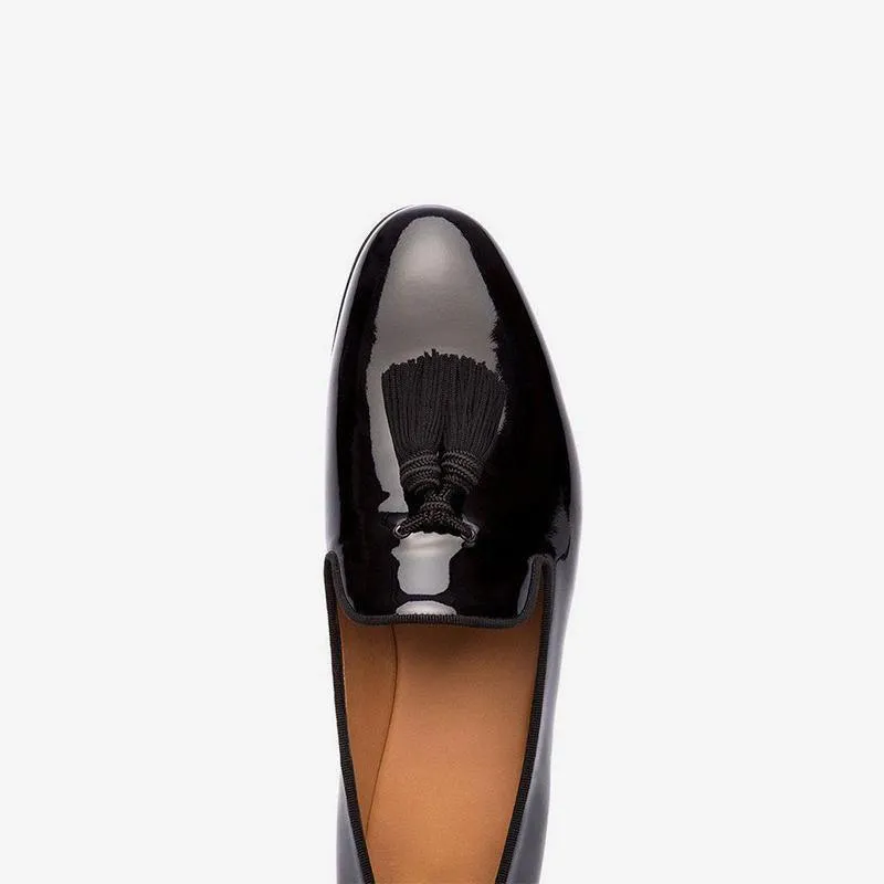 Men's Black Patent Leather Tassel Loafers
