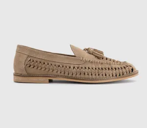 Mens Office Canberra Tassel Woven Loafers Stone Suede