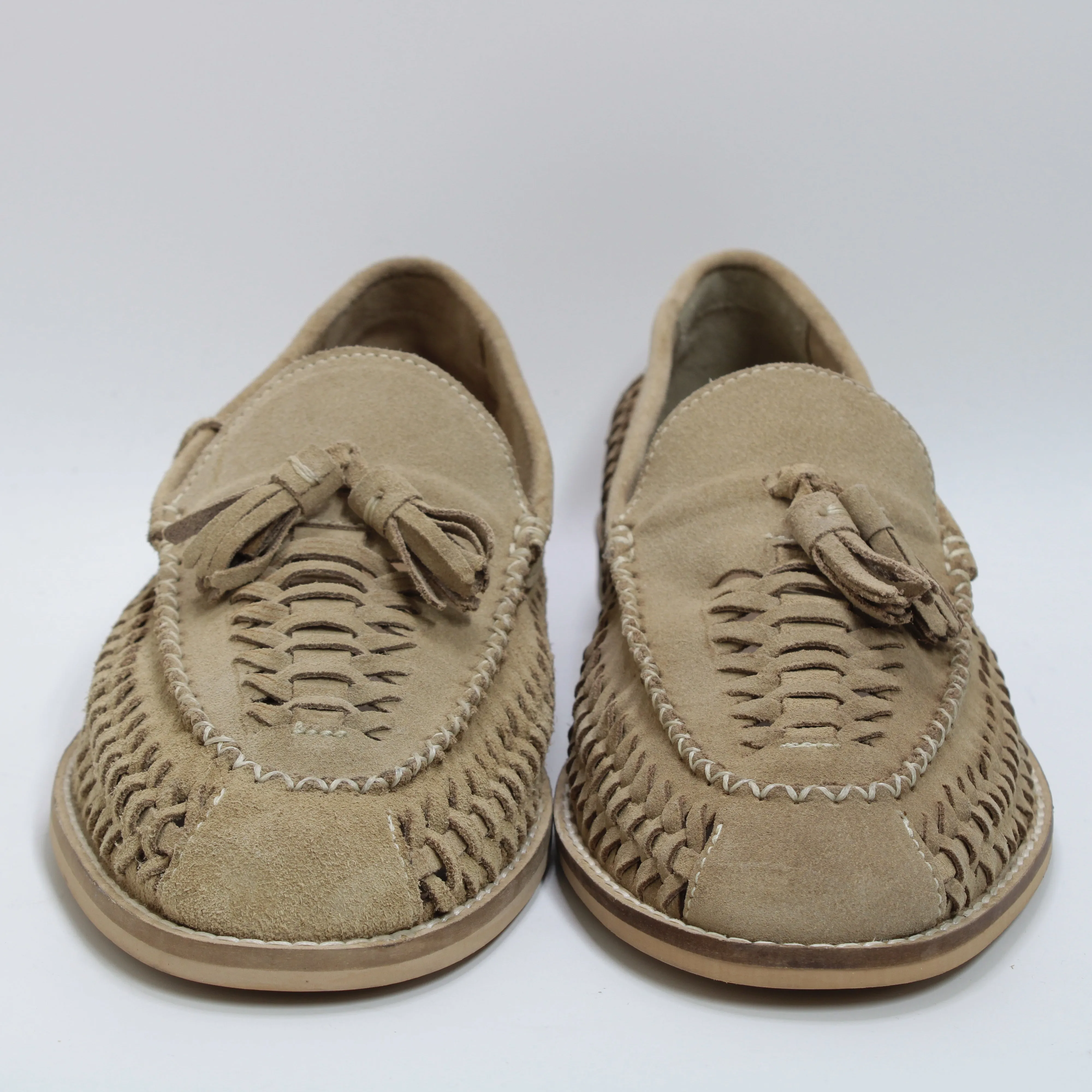 Mens Office Canberra Tassel Woven Loafers Stone Suede