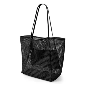 Mesh beach bag large with zipper inside pocket, shoulder bag ladies swim bag, foldable handbags