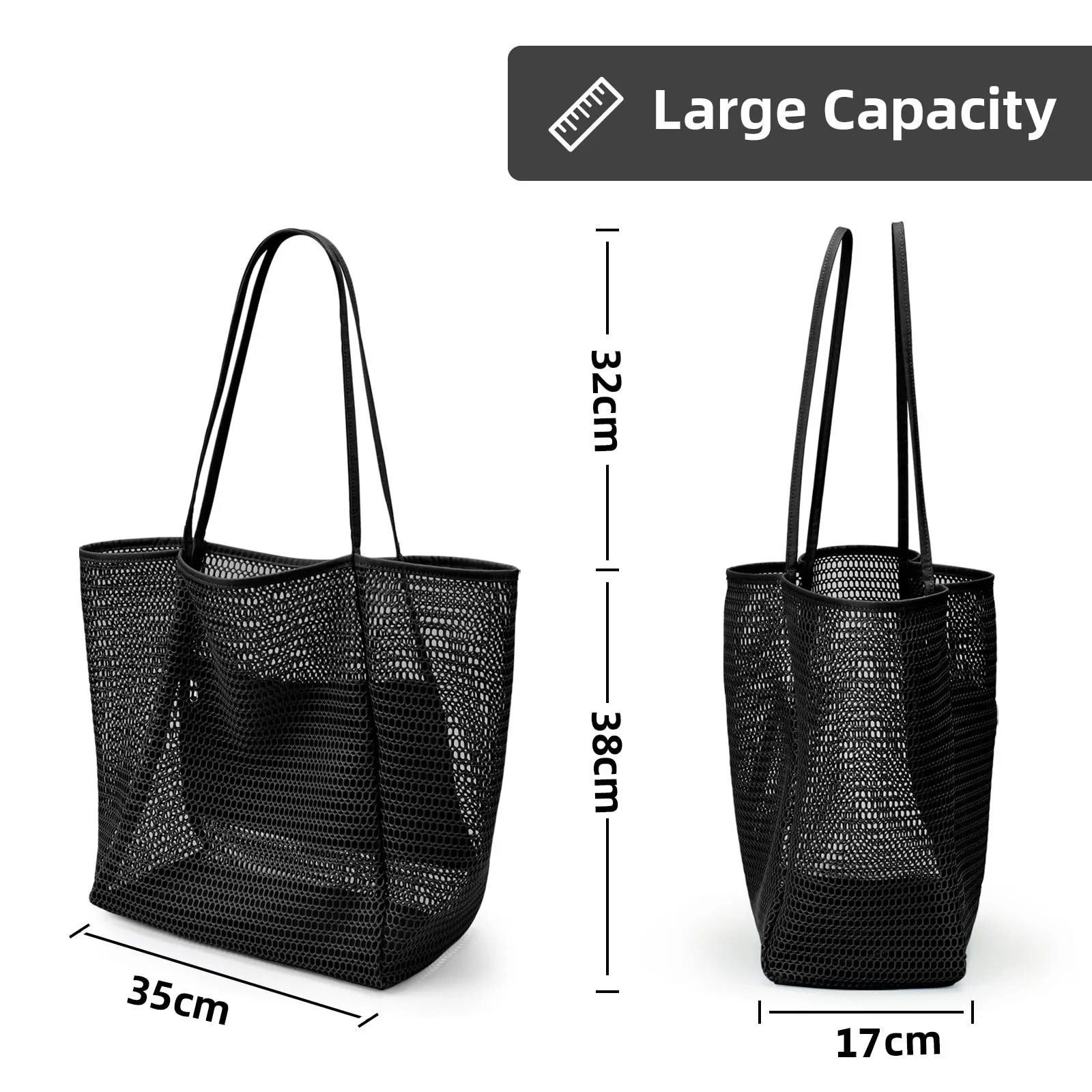 Mesh beach bag large with zipper inside pocket, shoulder bag ladies swim bag, foldable handbags