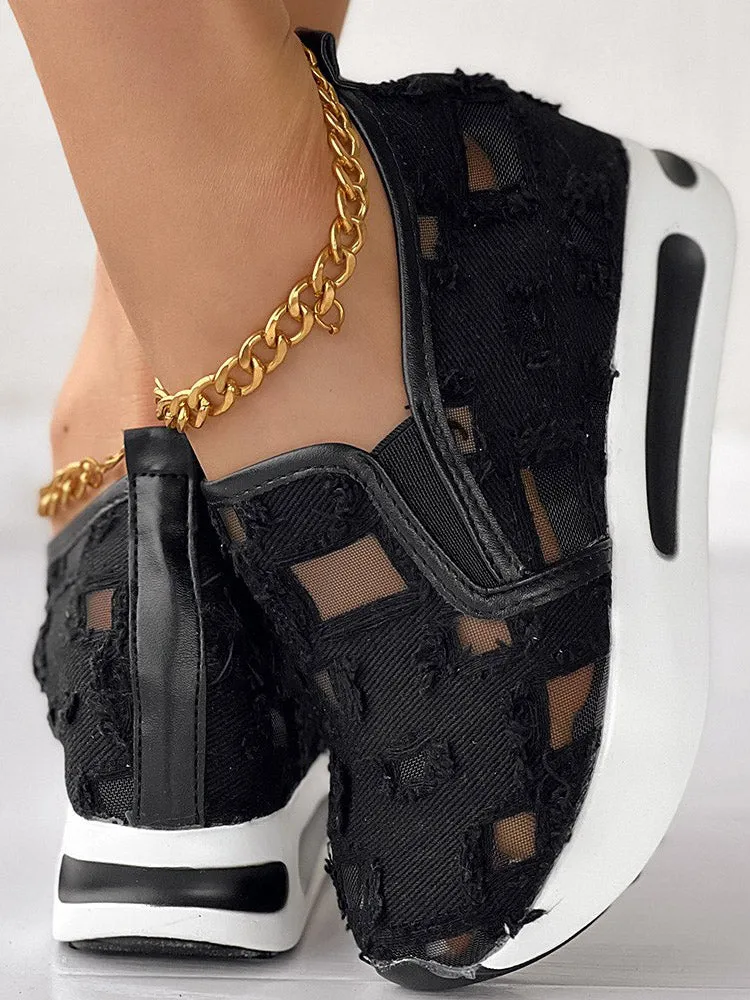 Mesh Denim Raw Muffin Sneakers