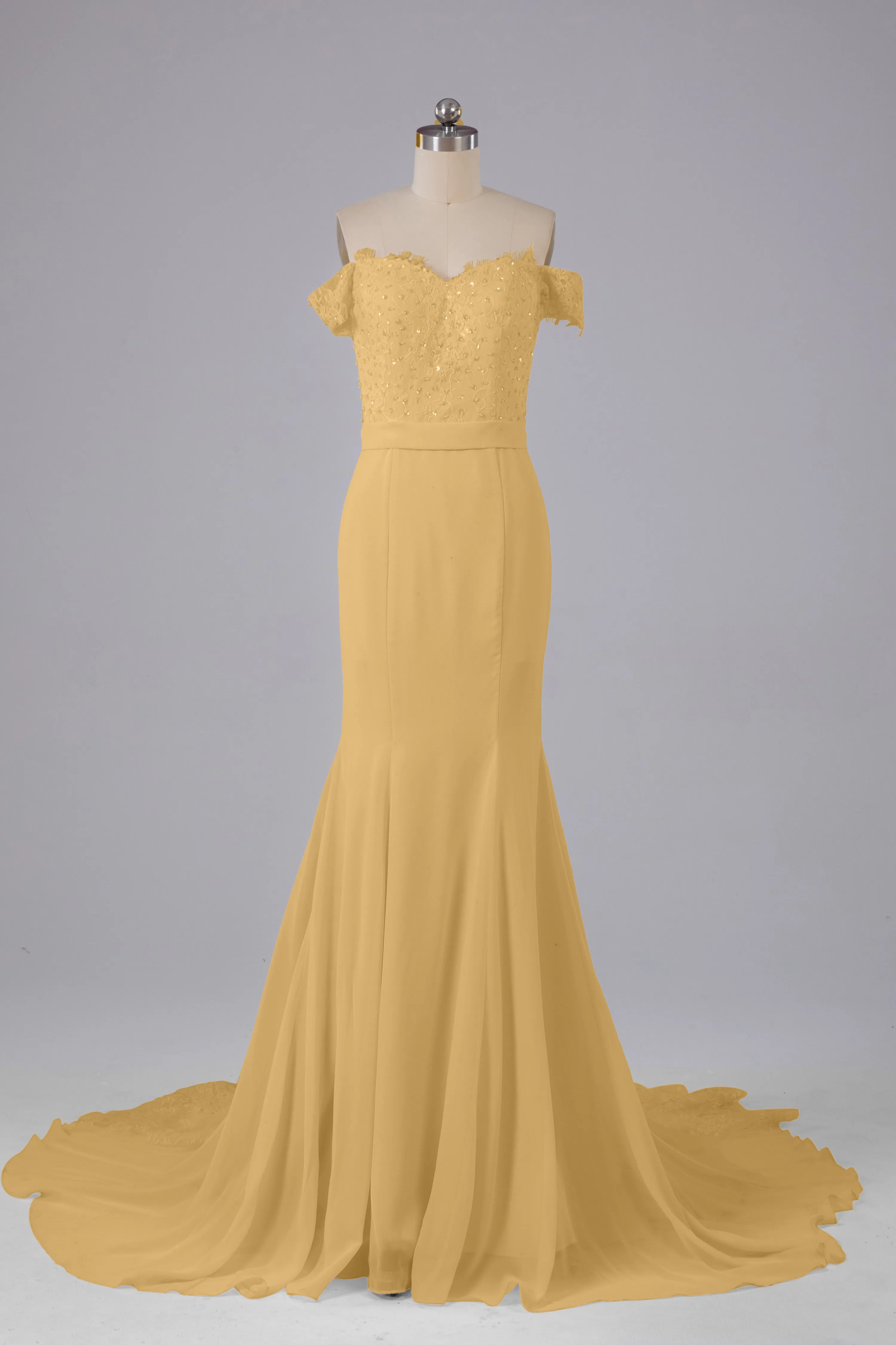 Off The Shoulder Hourglass Court Train Bridesmaid Dresses
