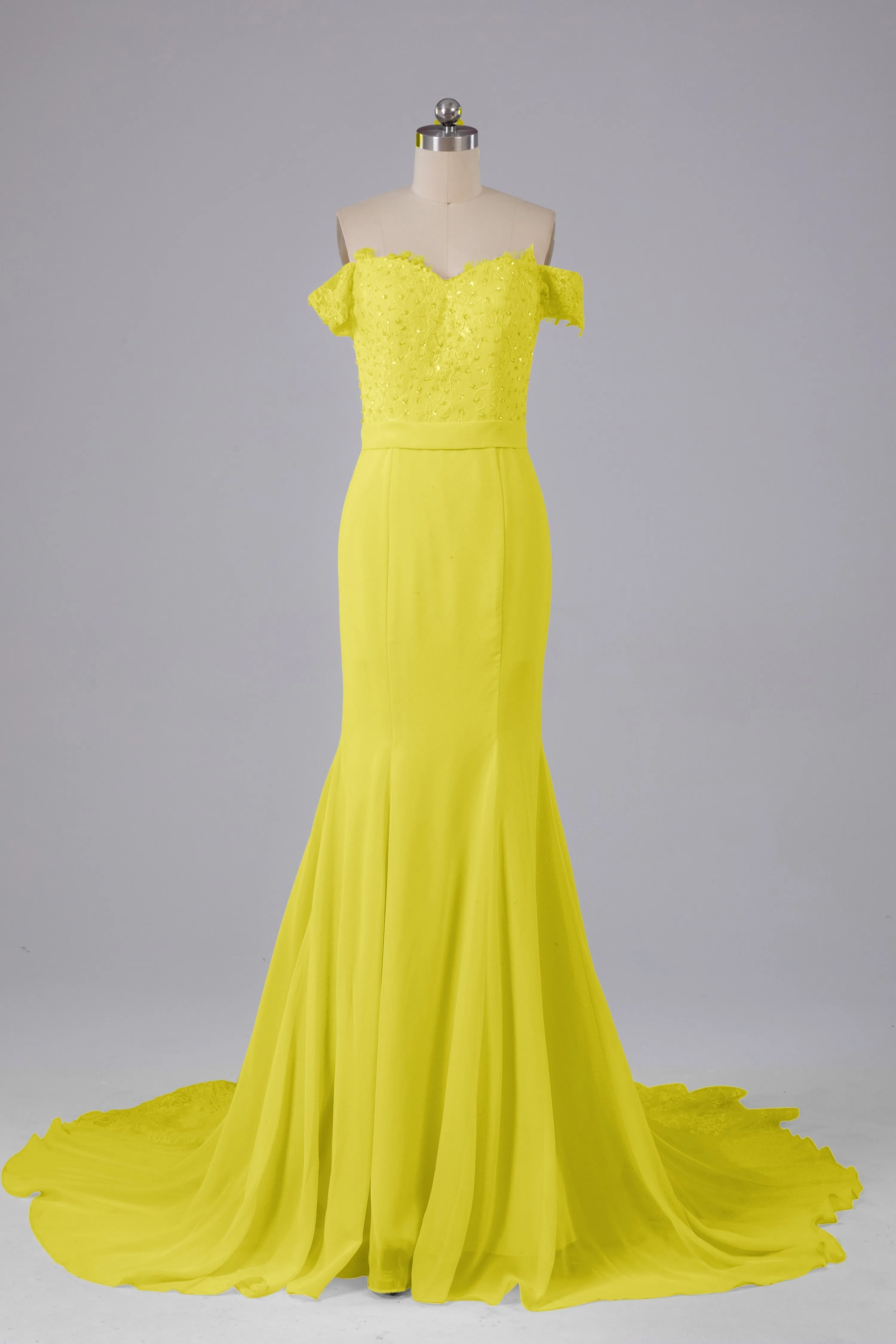 Off The Shoulder Hourglass Court Train Bridesmaid Dresses