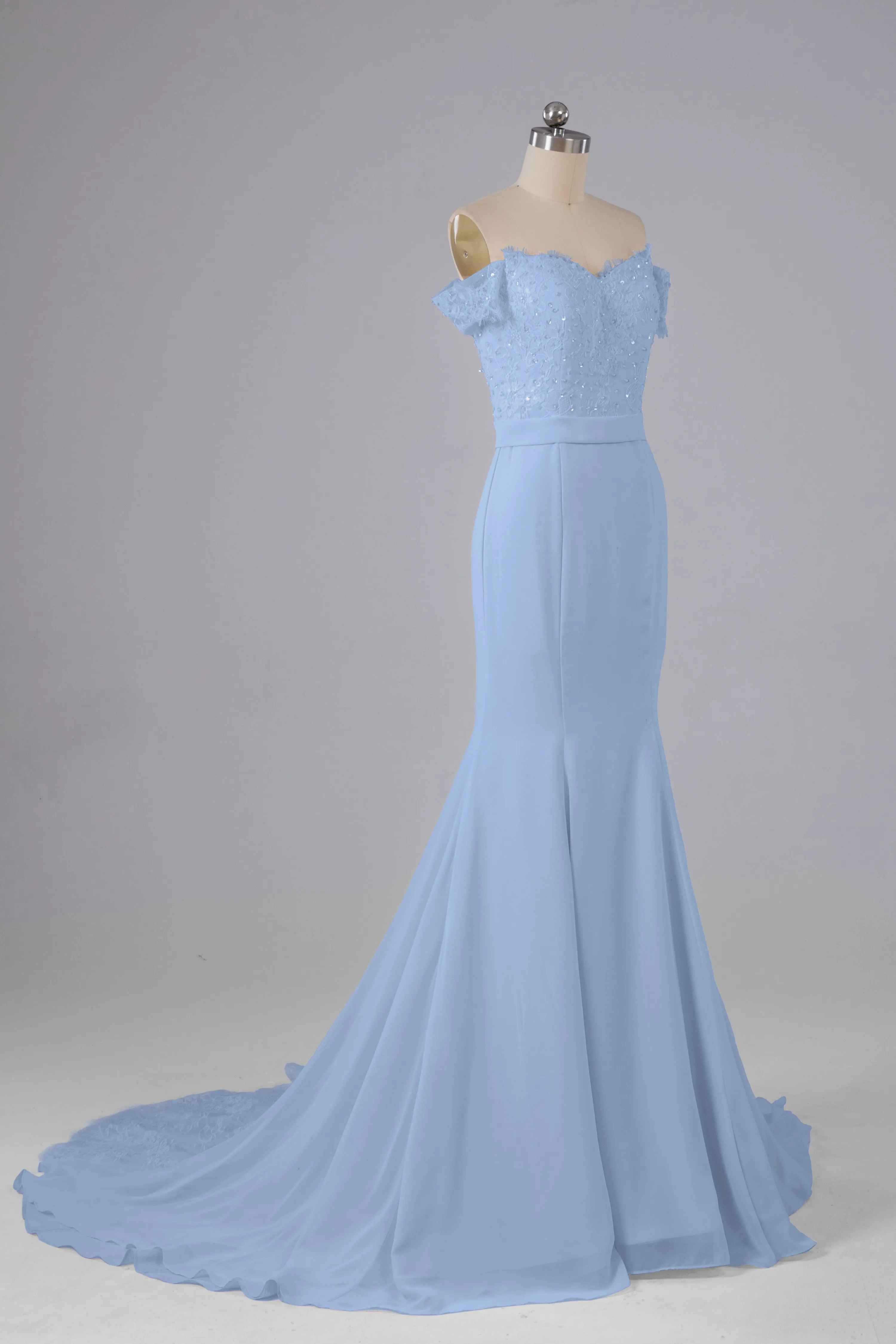 Off The Shoulder Hourglass Court Train Bridesmaid Dresses