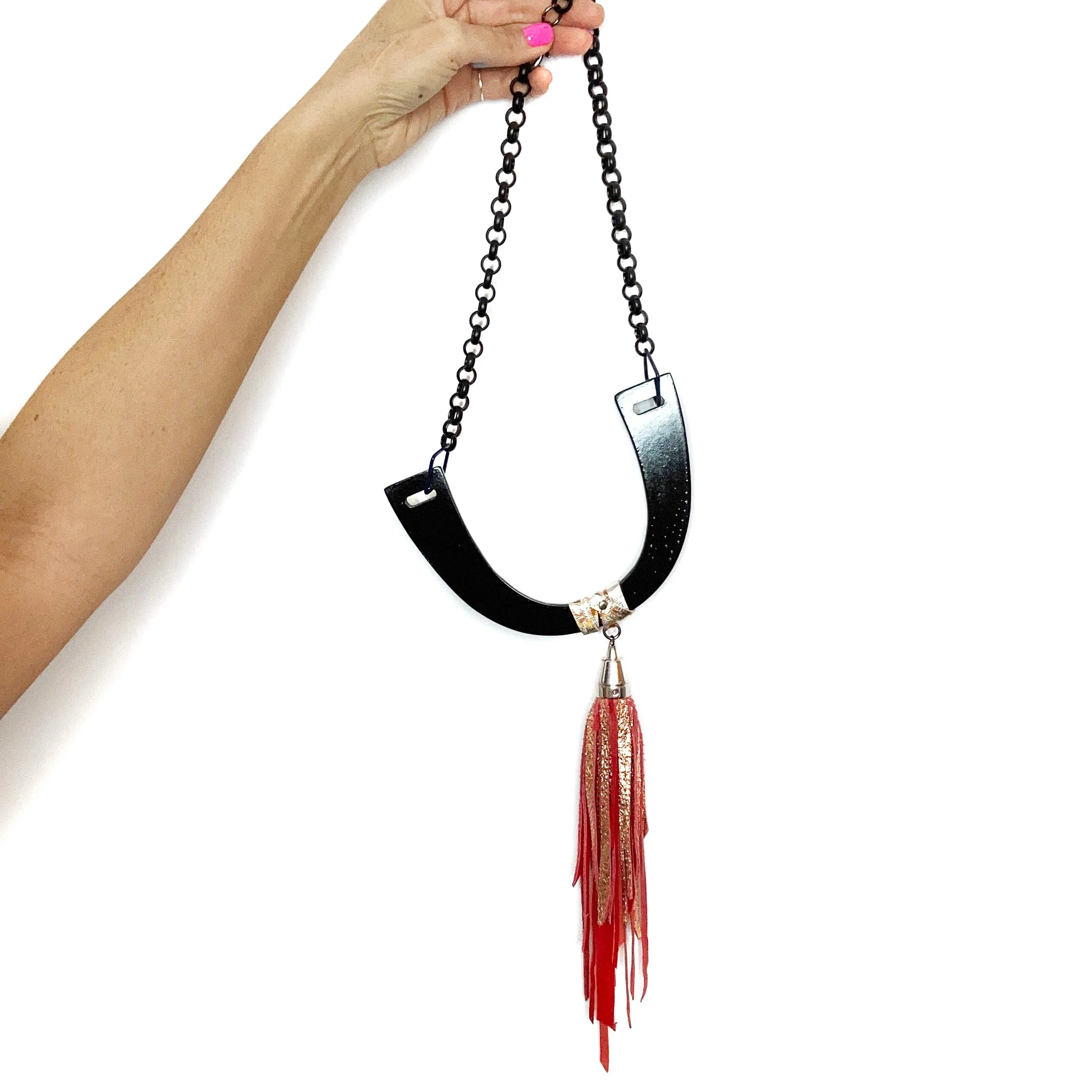 OG Tassel Necklace - Rose Gold/Red Fringe