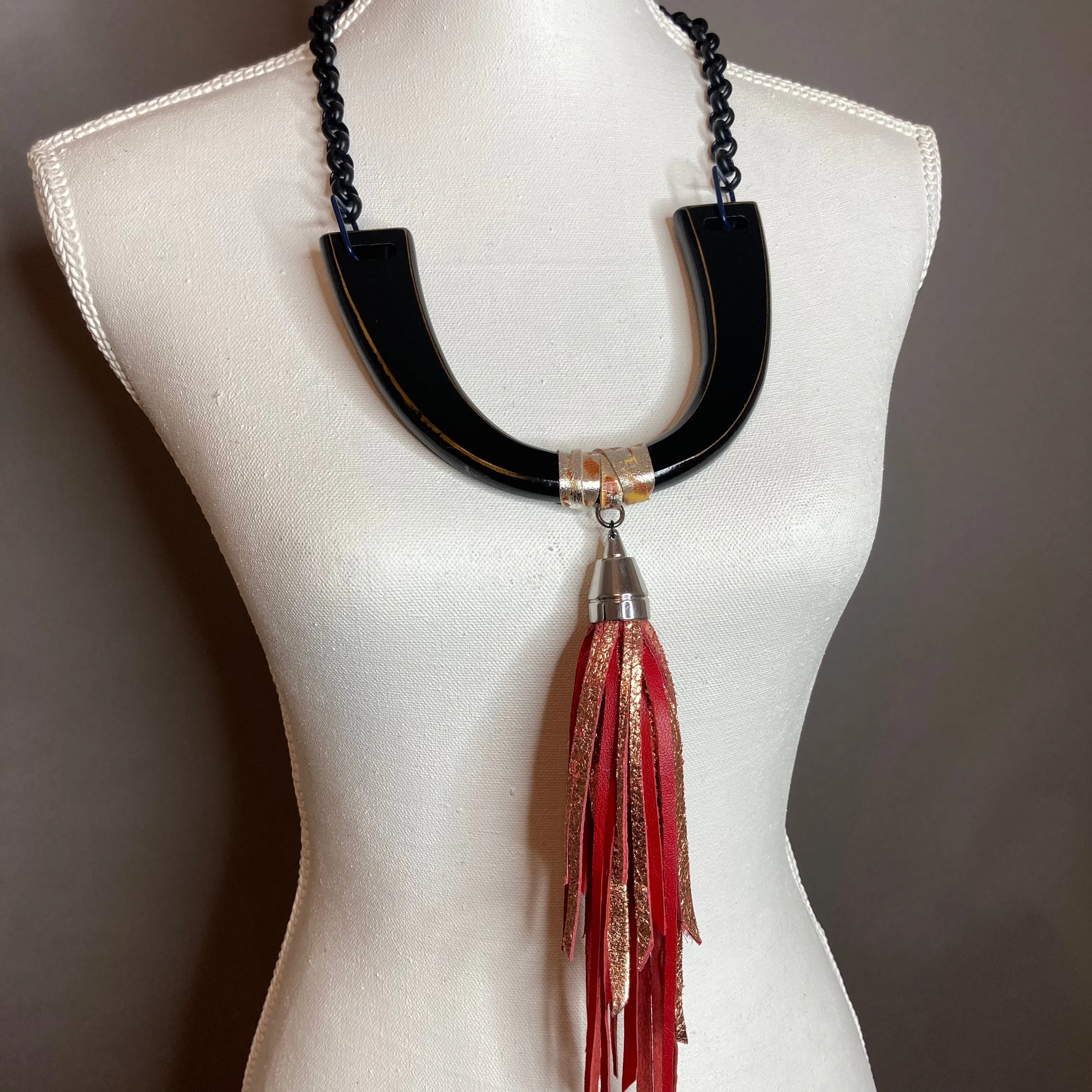 OG Tassel Necklace - Rose Gold/Red Fringe