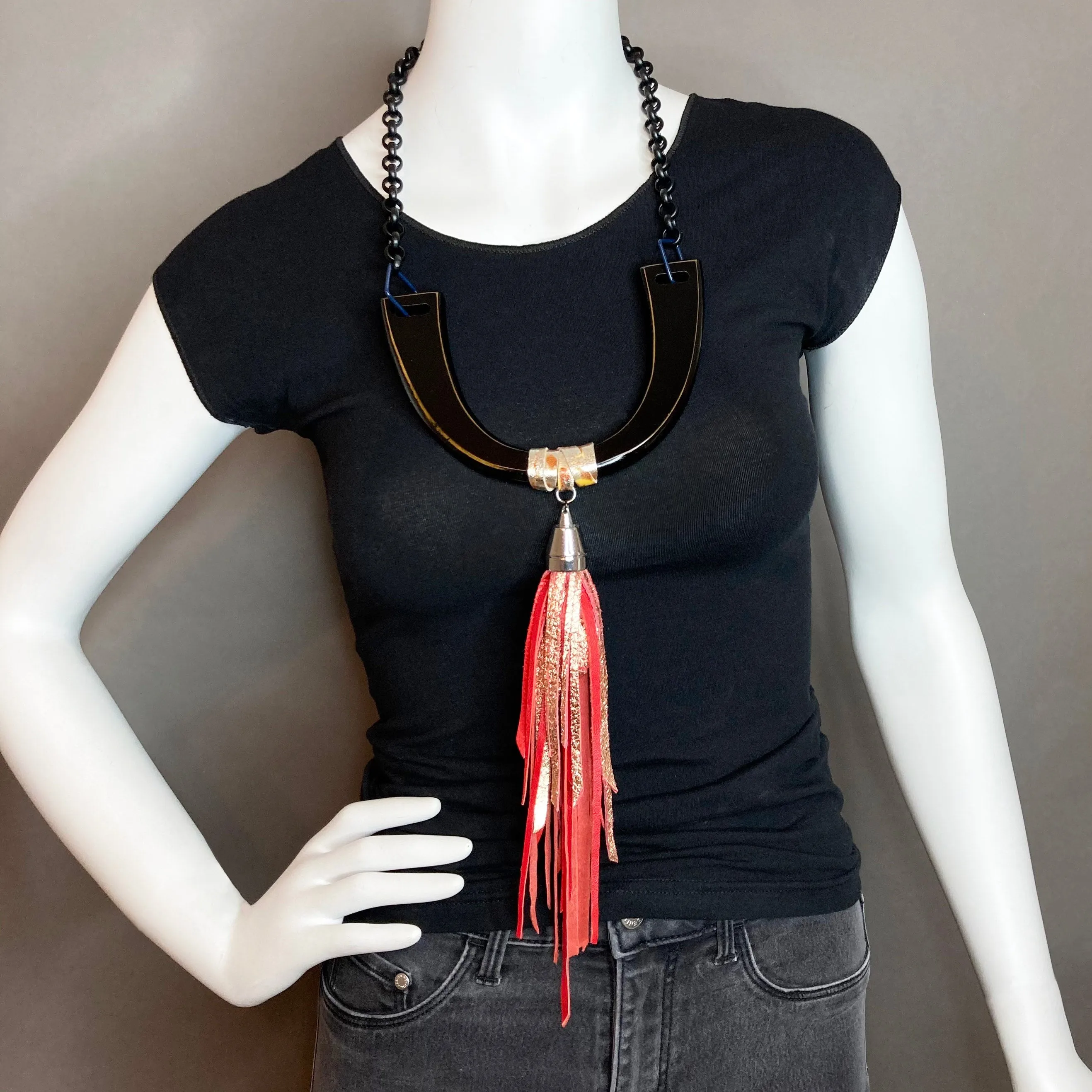 OG Tassel Necklace - Rose Gold/Red Fringe