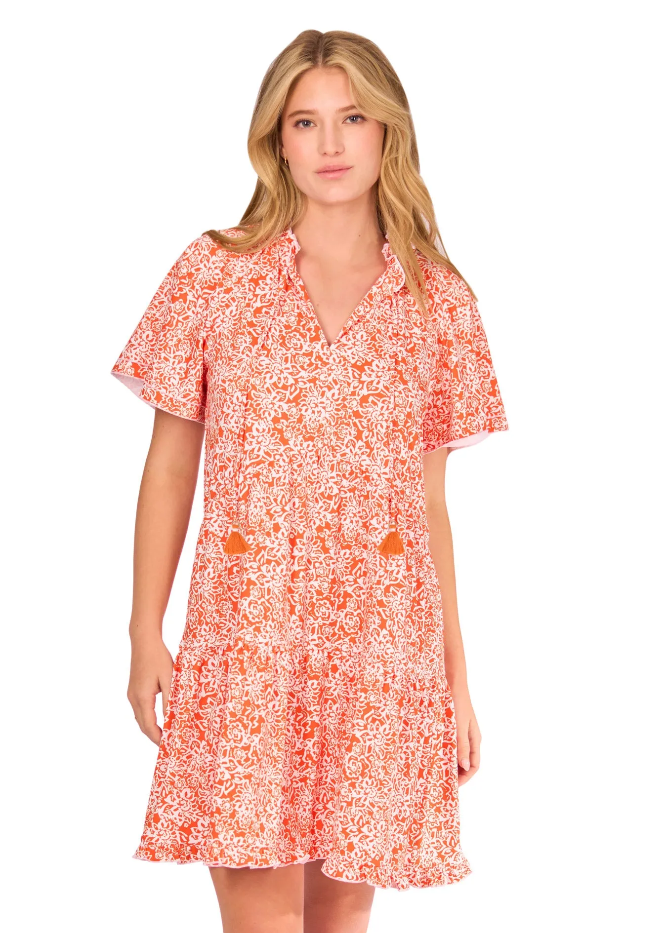 Orange Game Day Short Sleeve Tiered Dress