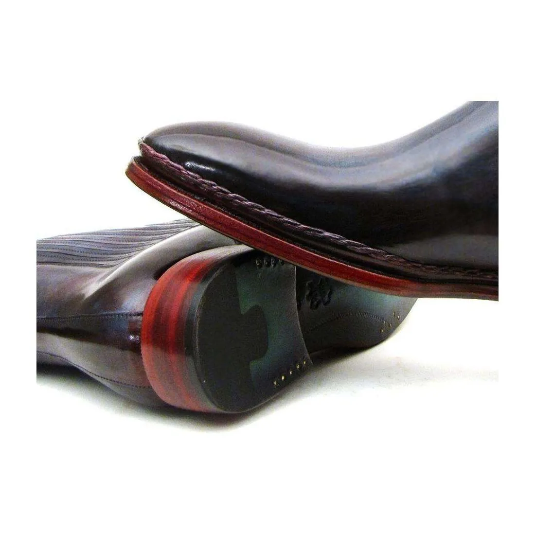 Paul Parkman Handmade Designer Shoes Men's Handmade Designer Shoes Chelsea Navy Burgundy Boots (PM5233)