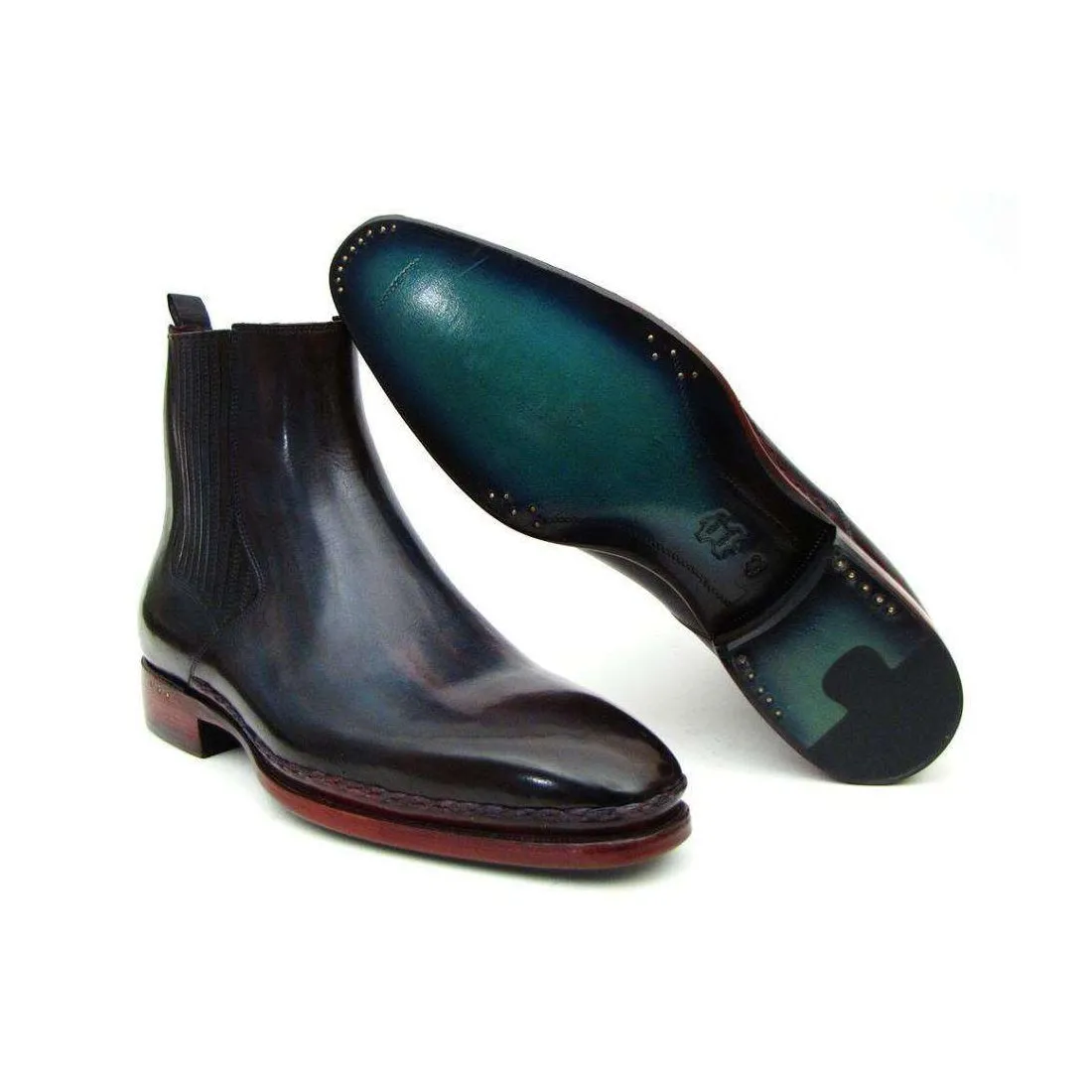 Paul Parkman Handmade Designer Shoes Men's Handmade Designer Shoes Chelsea Navy Burgundy Boots (PM5233)