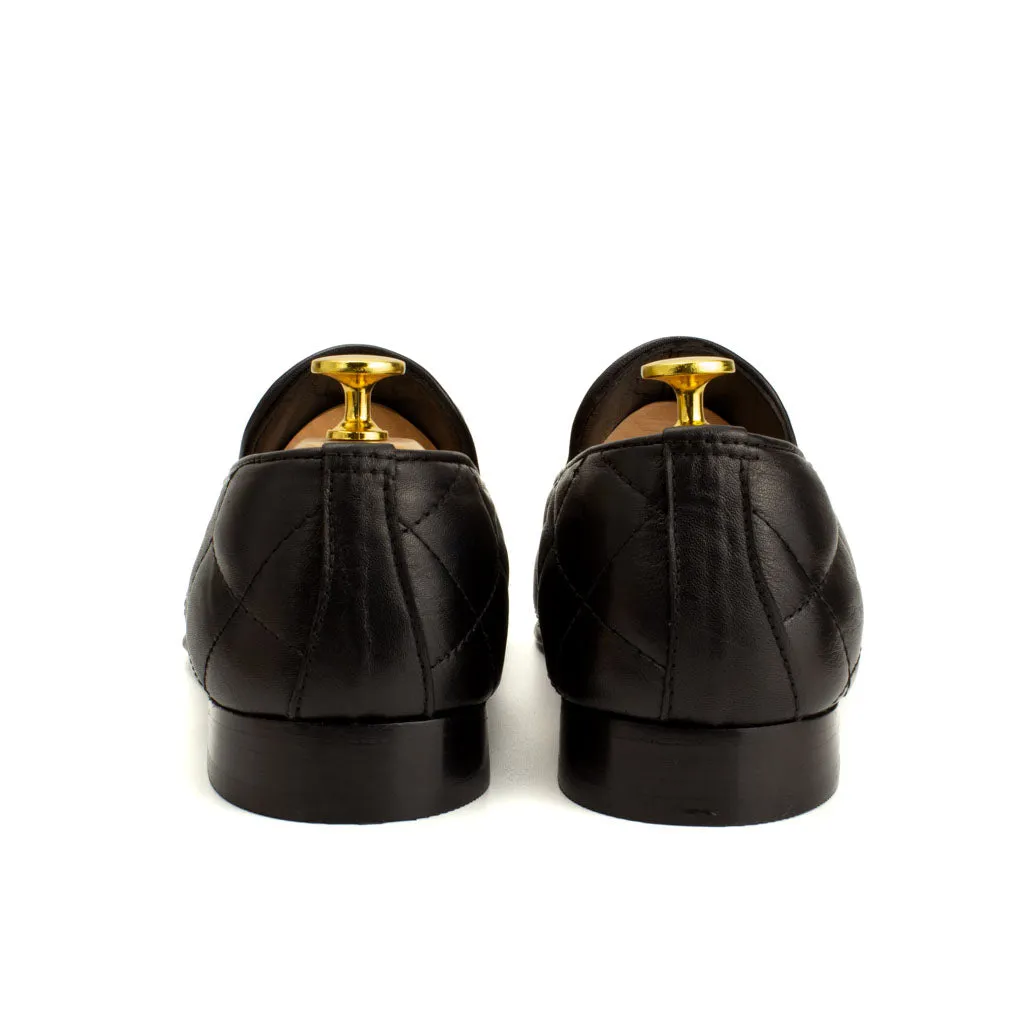 Premium Quilted Leather Tassel Loafers in Black