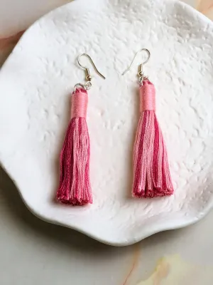 "Aurora" Pink Mix with Bright Pink Contrast Wrap Tassel Earrings