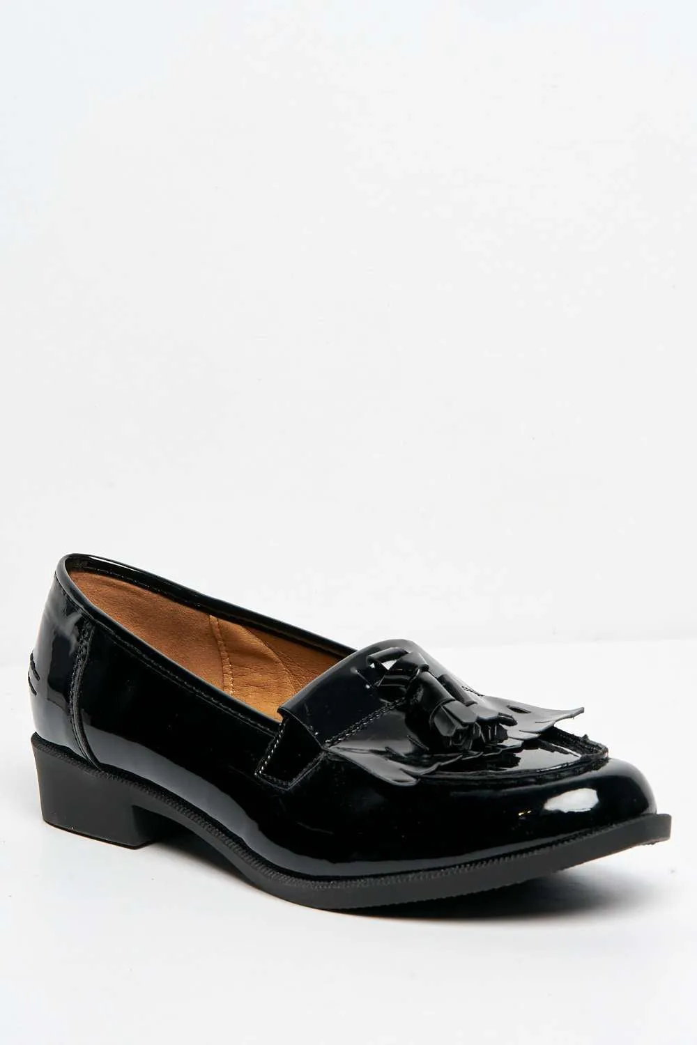 Radley Flat Fringe Toggle Loafer in Black Patent