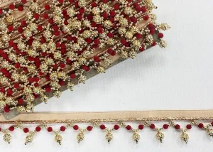 Red Pom Pom Droplet Tassle Trim