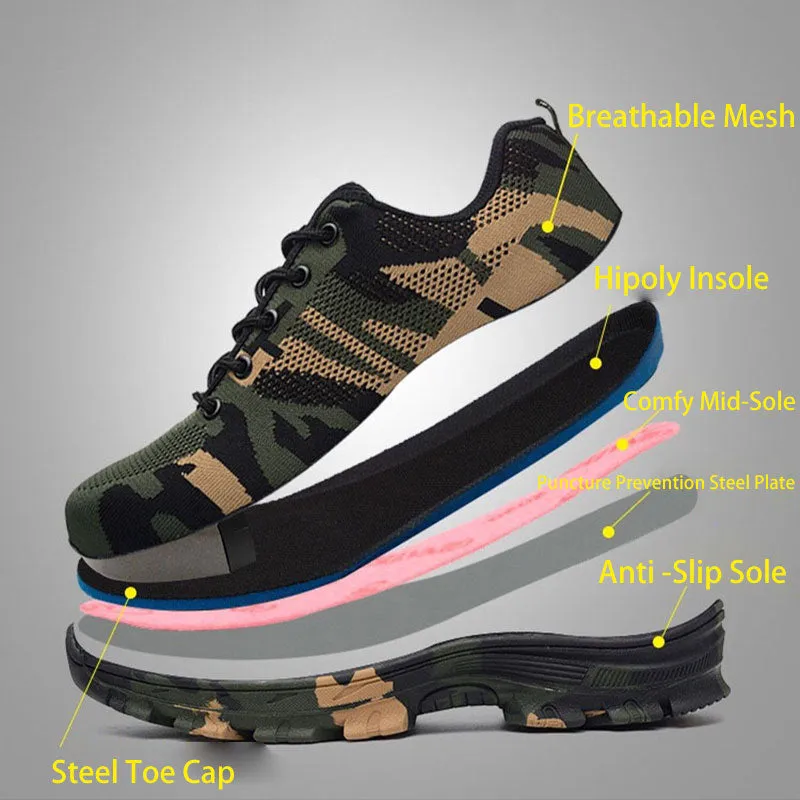 SAFETY SHOES CAMOUFLAGE STEEL IMPACT RESISTANT