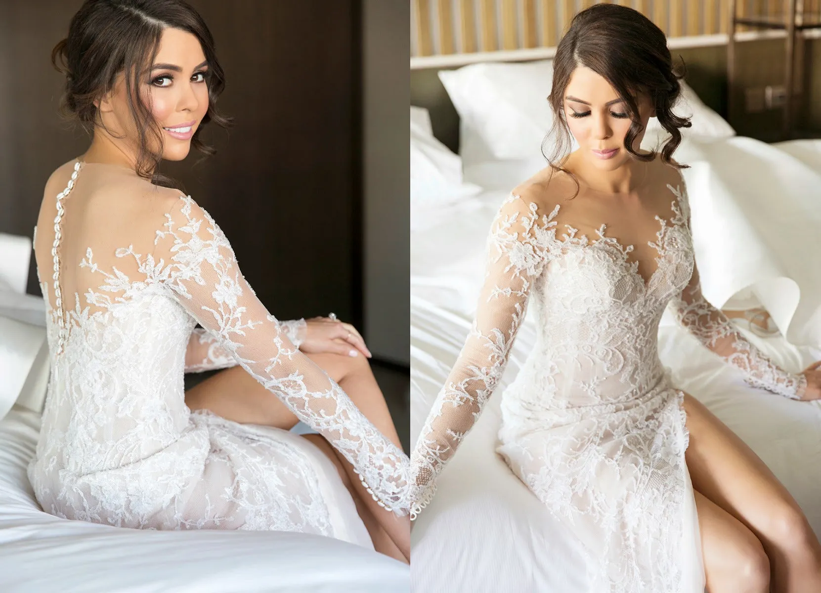 Sexy Mermaid Lace Appliques Wedding Dress Front Split Sweep Train BA1777
