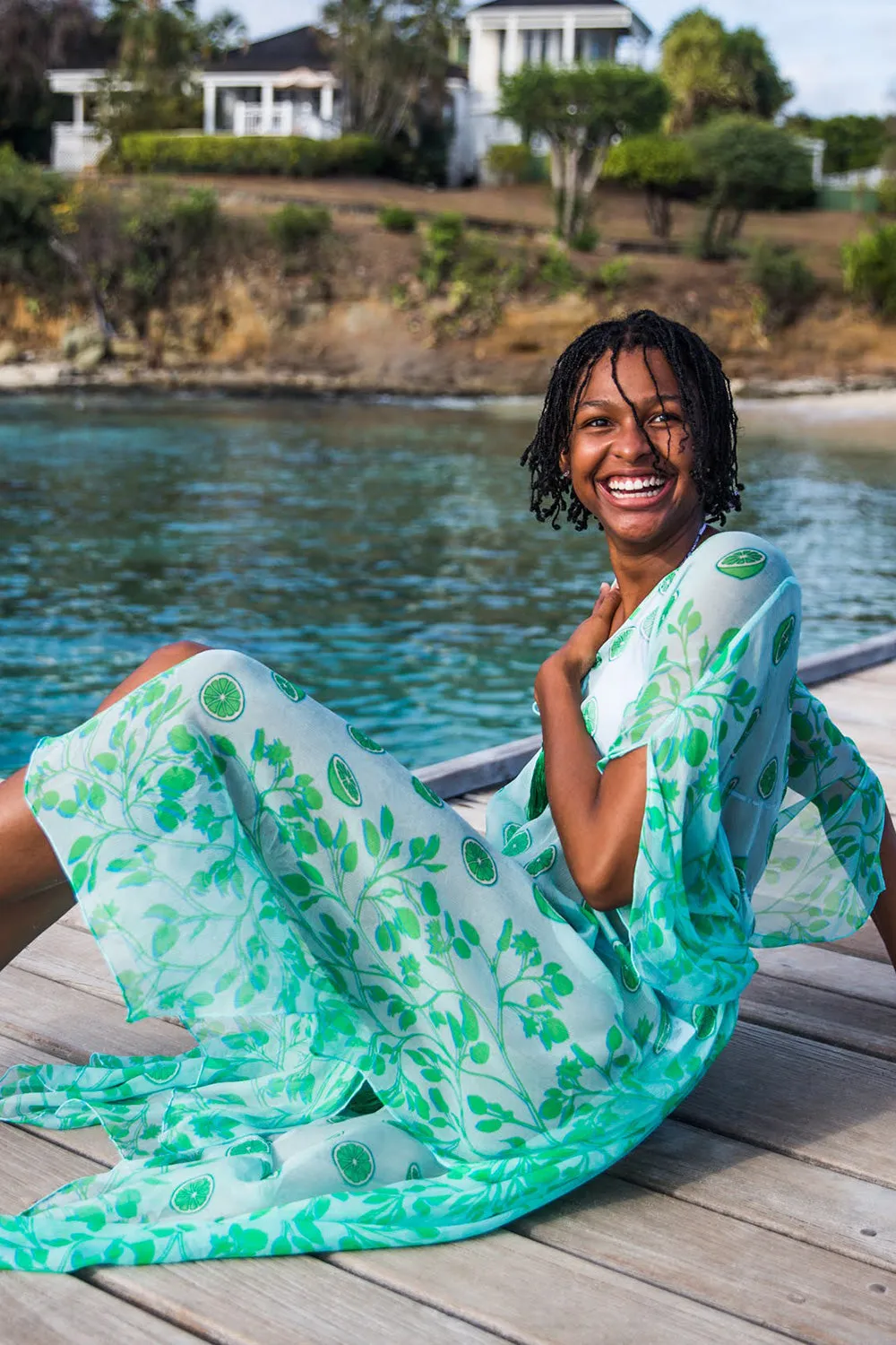 Silk Chiffon Ellie Kaftan LIME TREE