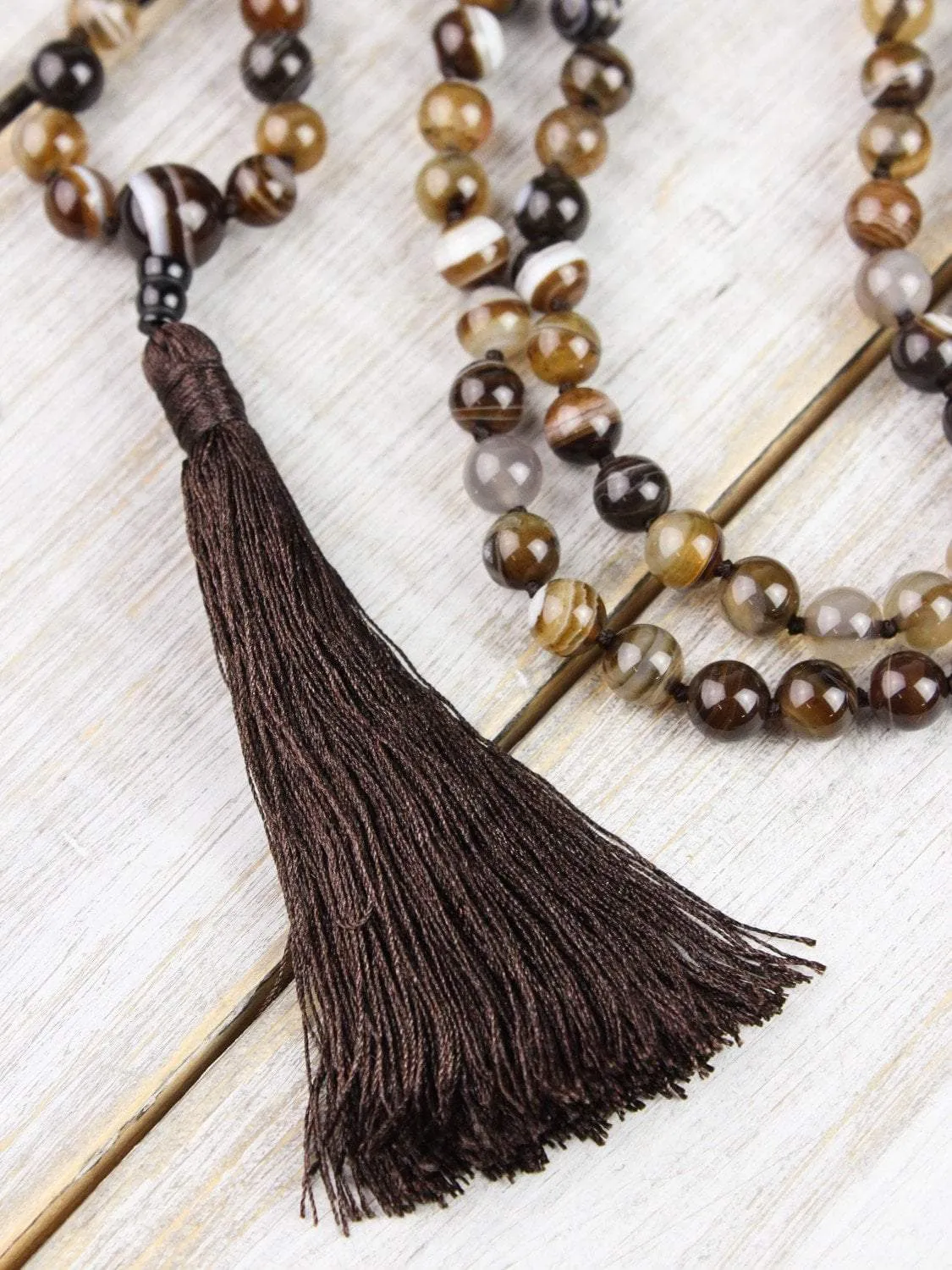 Strengthening Striped Agate Knotted Mala
